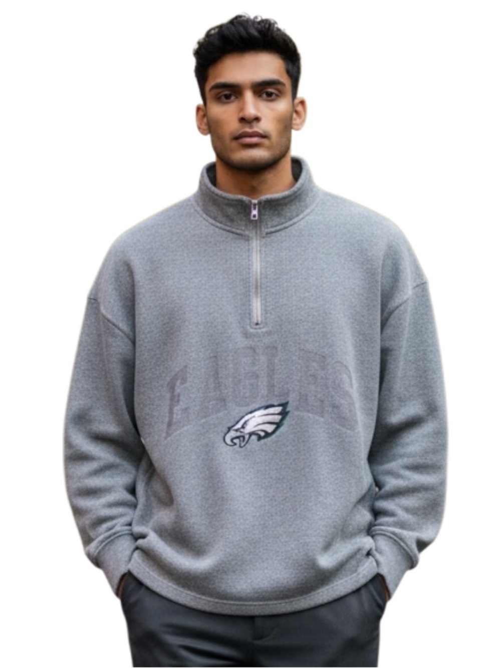 Pro Player Charcoal Zip-Up NFL Sweater with Philadelphia Eagles Logo